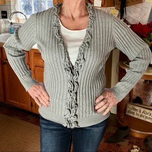 gray cardigan with buttons